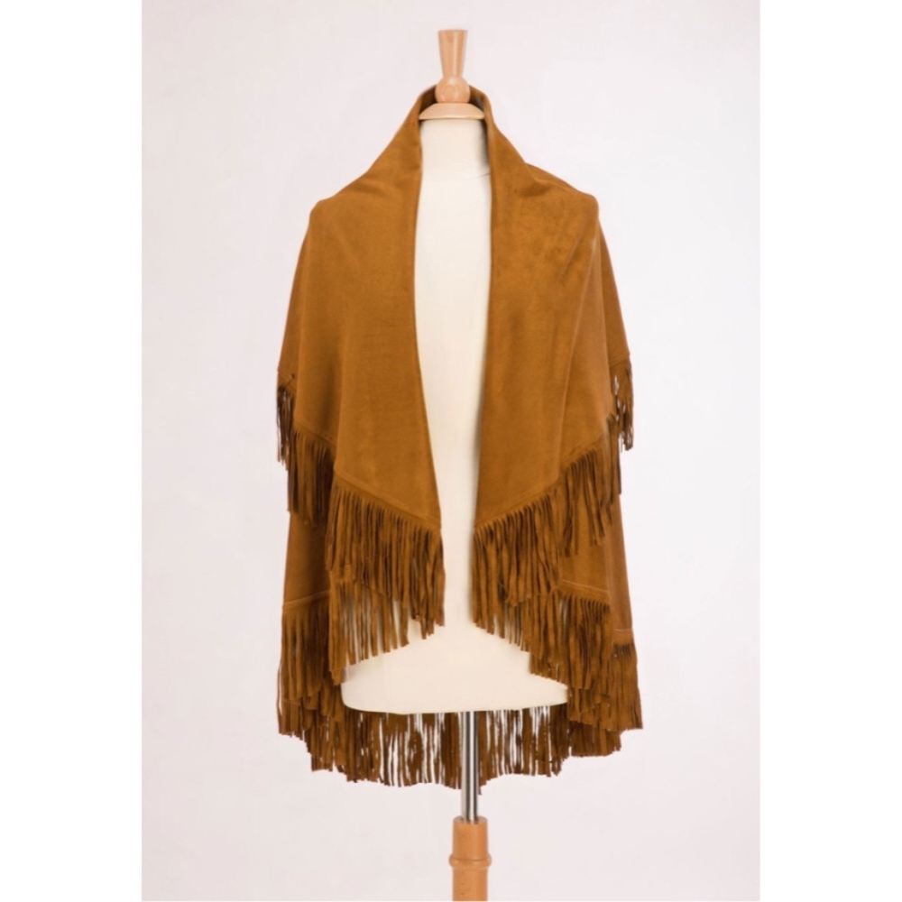 Fringe suede like cape / shawl / kimono / Vest